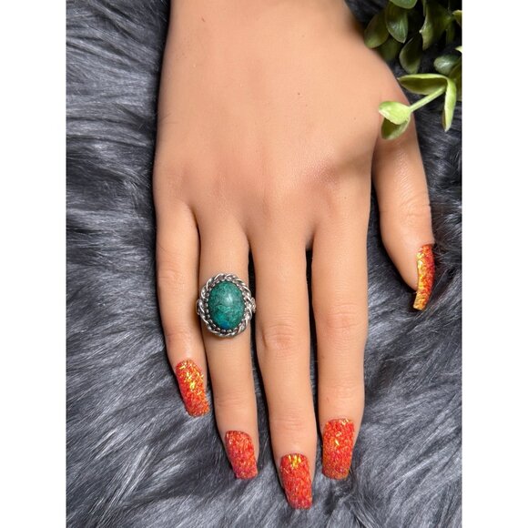 Chrysocolla Ring with Marcasite Swirl Design | Sterling  Sterling Silver Chrysocolla Stone Ring